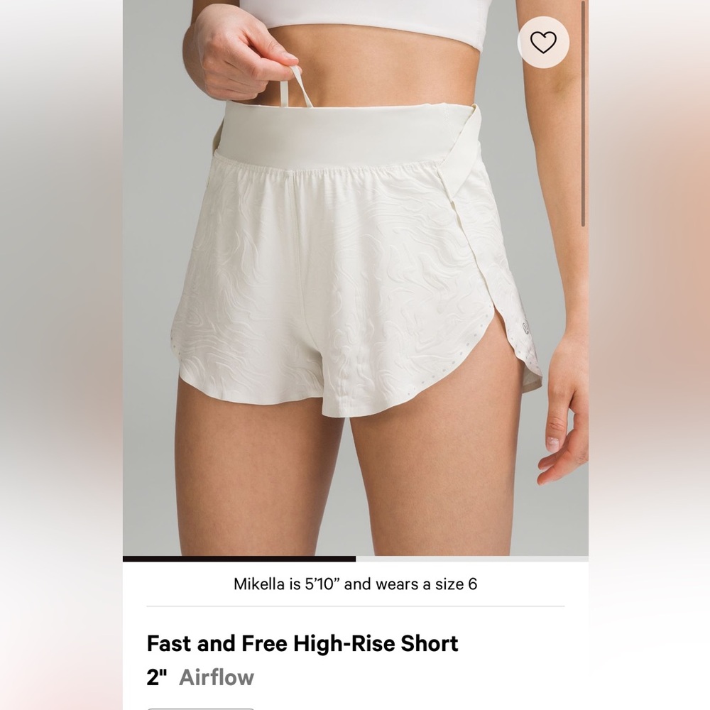 lululemon athletica Fast and Free High-Rise Shorts - White/Cream